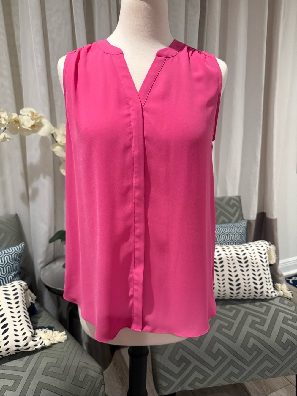 NYDJ Sleeveless V-Neck Blouse in Hot Pink